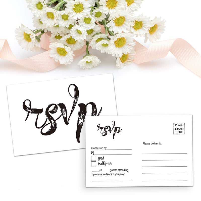 Giftideaworkshop بطاقات RSVP فارغة 50 من Giftideaworkshop، ذات طابع زفاف ريفي، بدون حاجة لأظرف، باللون الأسود - Image 3